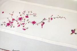 Table runner -pink apricot blossom embroidery